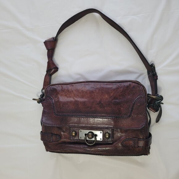 Frye Cameron Crossbody Distressed Merlot Wine Leather Purse Shoulder Bag - Picture 2 of 15